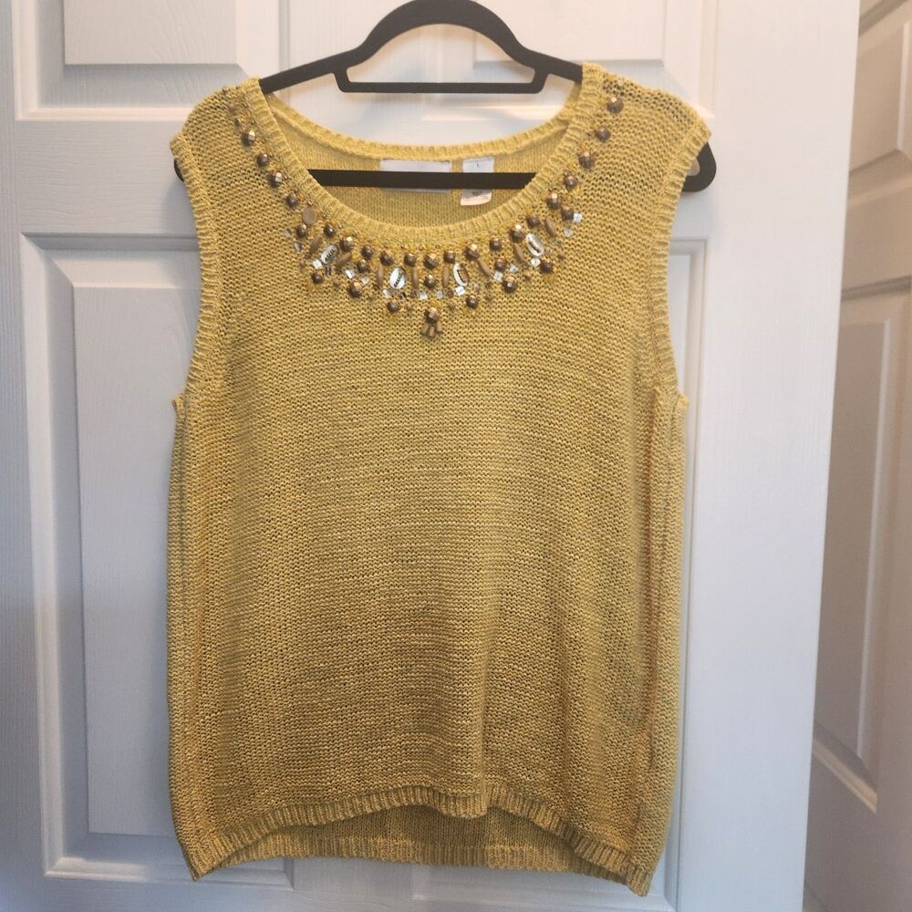 Alfred Dunner Womens Sweater Sleeveless Top Beaded Yellow size Large